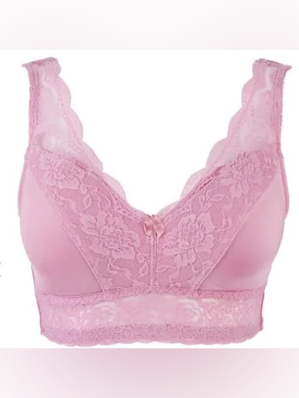 Rhonda Shear: 1X, Lace-Trim Wireless Bra, Pink, Lavender, Gray - Picture 3 of 3
